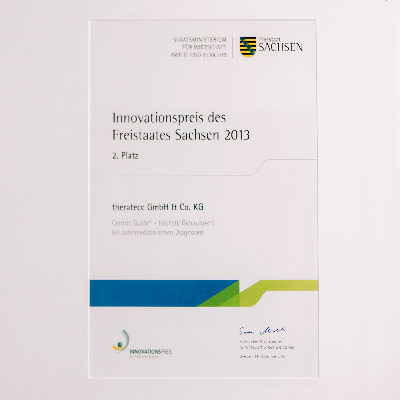theratecc Saechsischer Innovationspreis Urkunde 2013